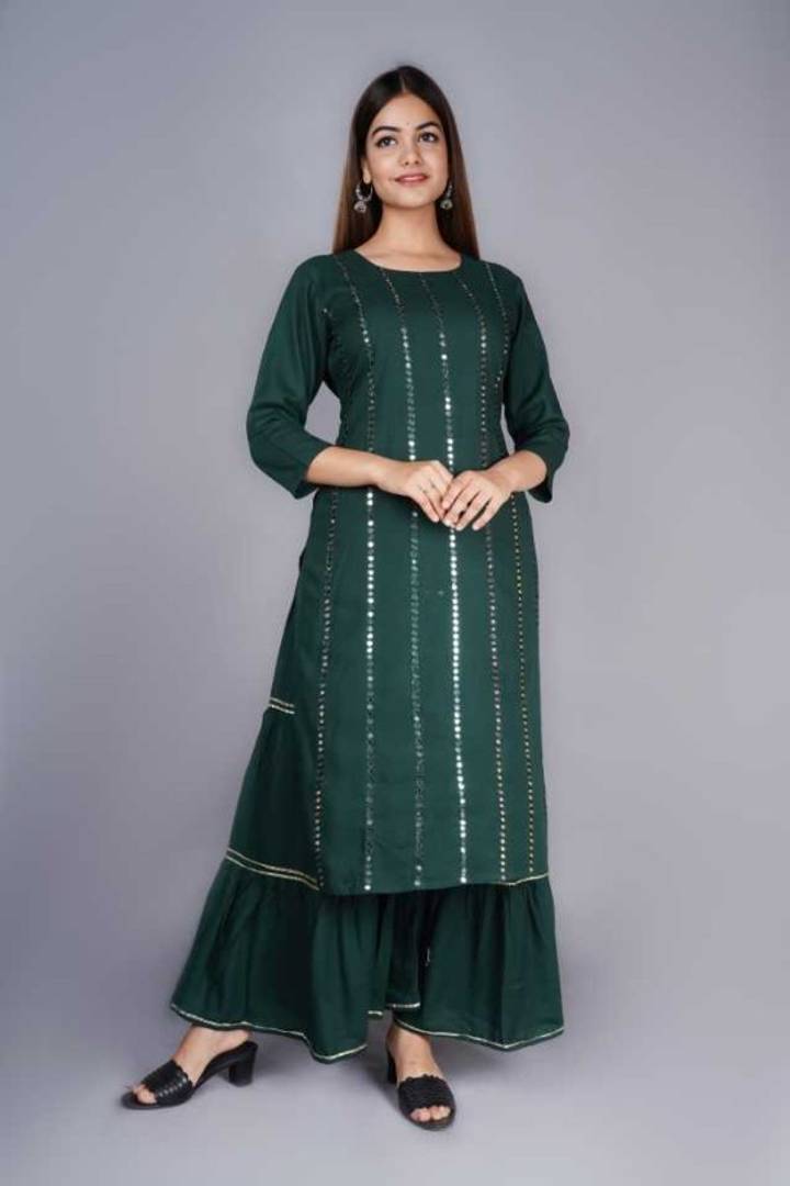 Women's Rayon Gota Work Kurta With Palazzo Set